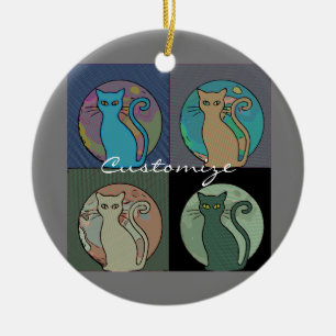 Katze Lady Multi Cats Sitzen Thunder_Cove Keramik Ornament