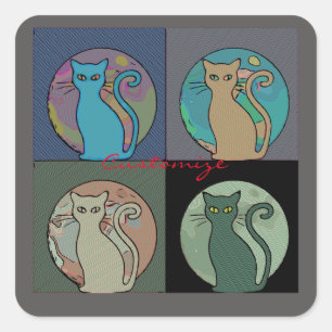 Katze Lady Multi Cats Sitzen Thunder_Cove Quadratischer Aufkleber
