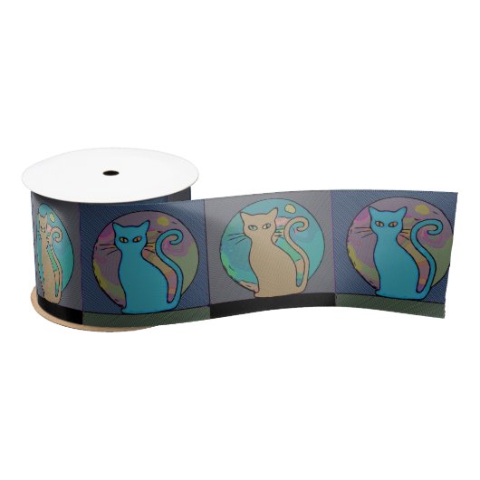 Katze Lady Multi Cats Sitzen Thunder_Cove Satinband (Spule)