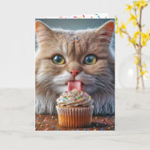 Katze lecken einen Geburtstagskuchen Karte (Gelbe Blume)