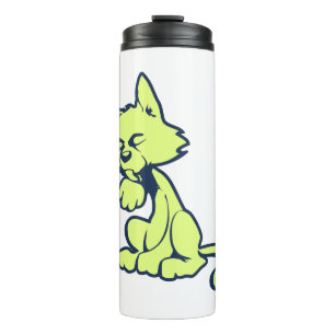 Katze leckend Paw gelb Thermosbecher