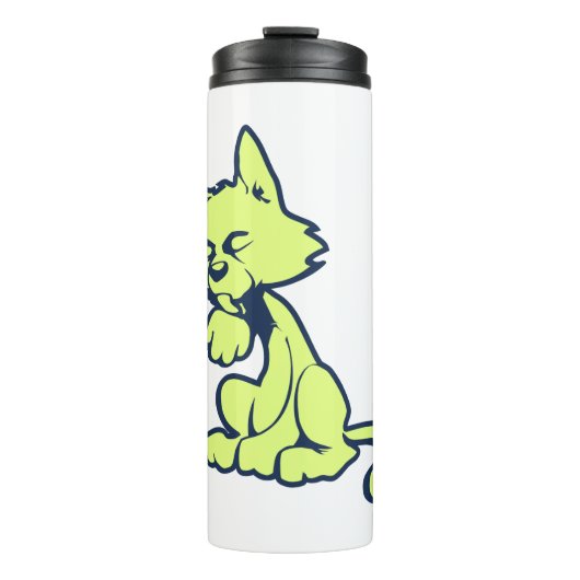 Katze leckend Paw gelb Thermosbecher (Vorderseite)
