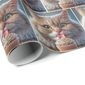 Katze leckt einen Geburtstagskuchen Geschenkpapier (Rolleneckpunkt)