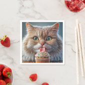 Katze leckt einen Geburtstagskuchen Serviette (Beispiel)