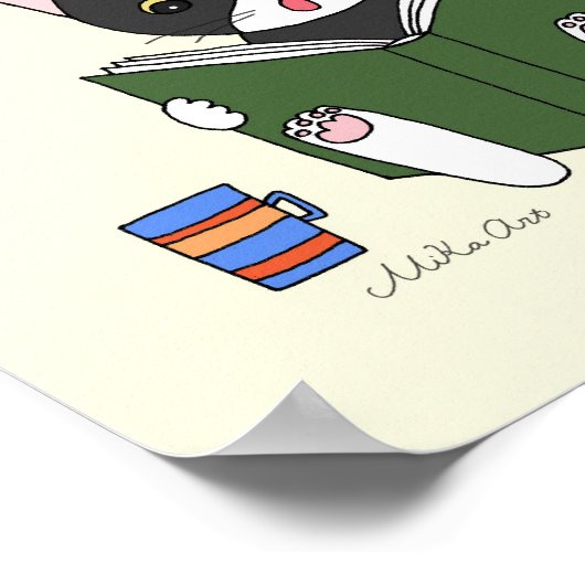 Katze Lesen Buchposter Kinder Literatur Kinderzimm Poster (Ecke)