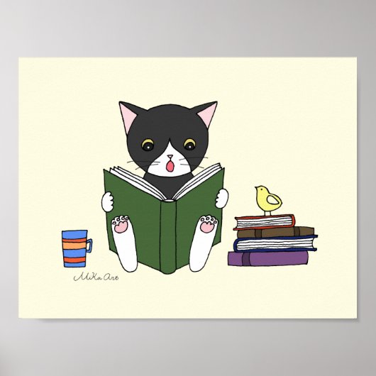 Katze Lesen Buchposter Kinder Literatur Kinderzimm Poster (Vorne)