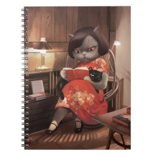 Katze lesen in Cheongsam Notizblock