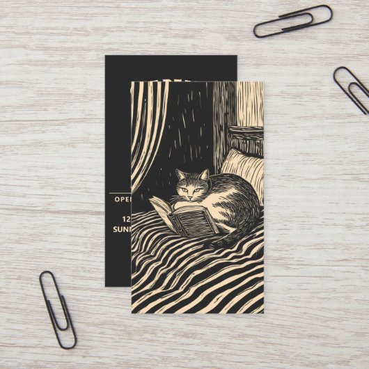 Katze lesend im Bett Visitenkarte (Vorderseite/Rückseite Beispiel)