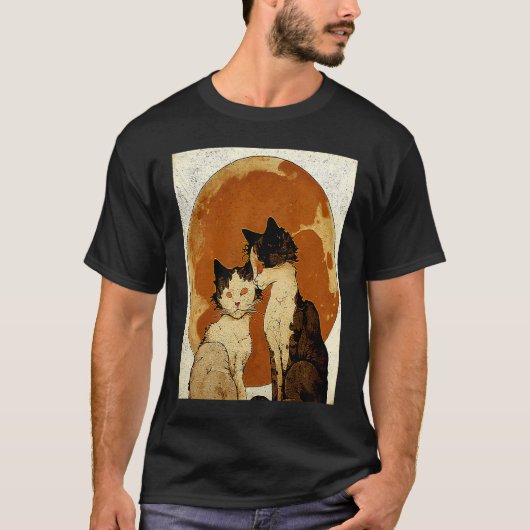 Katze Liebe Mond T-Shirt (Vorderseite)
