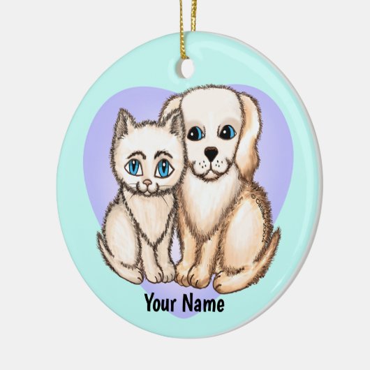 Katze Lieben Hund Keramik Ornament (Links)