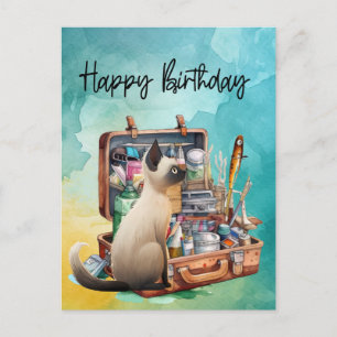 Katze Liebhaber, die zum Geburtstag fischen Postkarte