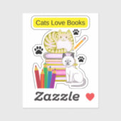 Katze liebt Bücher Aufkleber (Blatt)