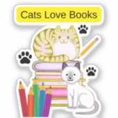 Katze liebt Bücher Aufkleber (Vorderseite)