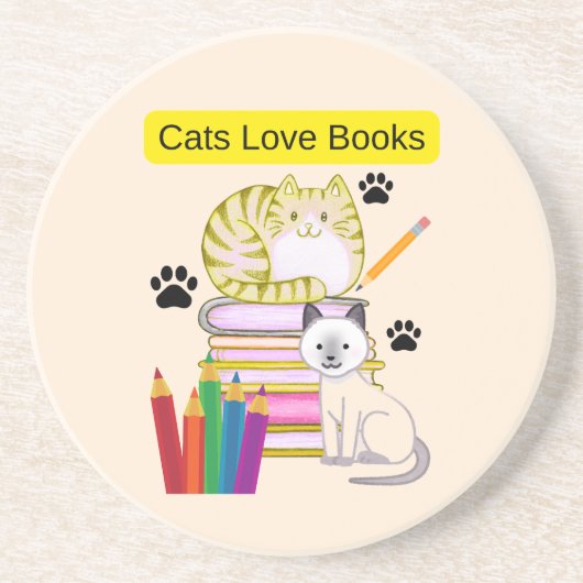 Katze liebt Bücher Getränkeuntersetzer (Vorne)