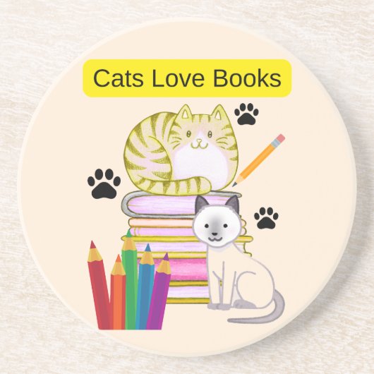 Katze liebt Bücher Getränkeuntersetzer (Vorne)