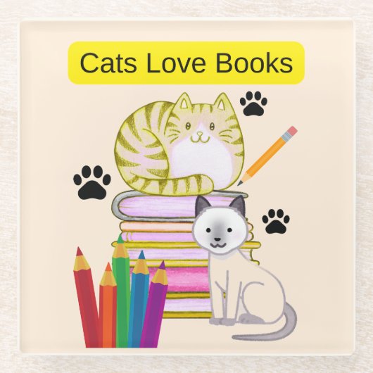 Katze liebt Bücher Glasuntersetzer (Vorderseite)