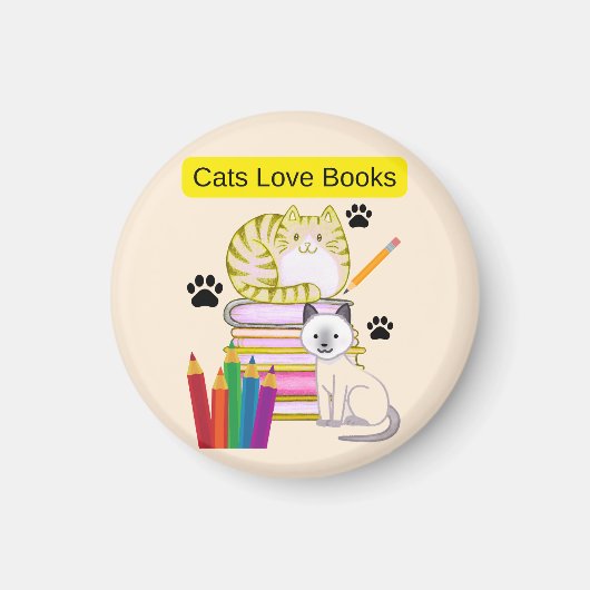 Katze liebt Bücher Magnet (Vorne)