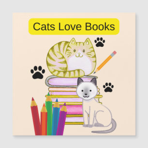 Katze liebt Bücher Magnetkarte