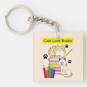 Katze liebt Bücher Schlüsselanhänger