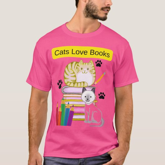Katze liebt Bücher T-Shirt (Vorderseite)
