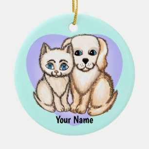 Katze liebt Hund Keramik Ornament
