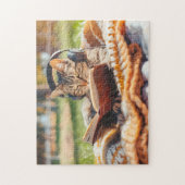 Katze liest Buch auf gestrickter Decke Puzzle (Vertikal)