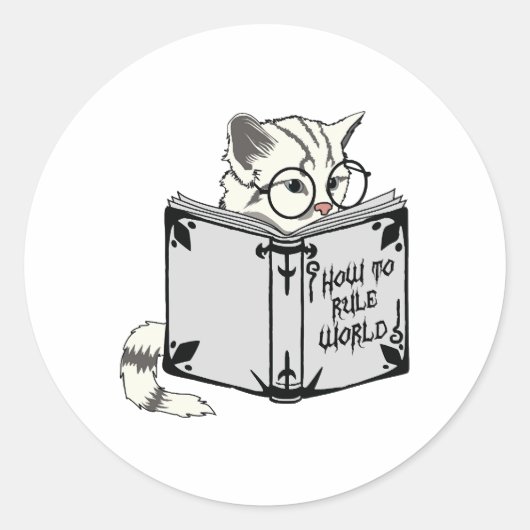 Katze liest Buch Runder Aufkleber (Vorderseite)
