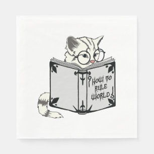 Katze liest Buch  Serviette