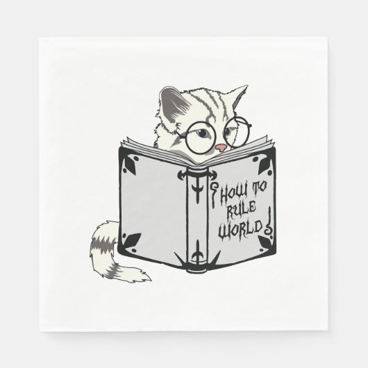Katze liest Buch Serviette (Vorderseite)