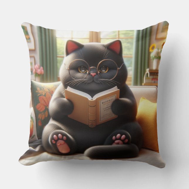 Katze liest ein Buch auf dem Sofa Kissen (Vorderseite)