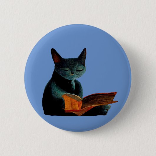 Katze liest ein Buch Button (Vorderseite)