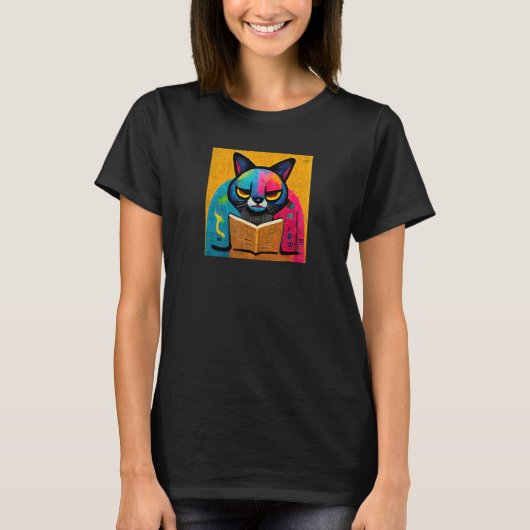 Katze liest ein Buch Design T-Shirt (Vorderseite)
