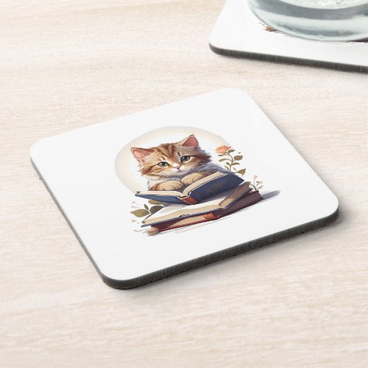 Katze liest ein Buch Getränkeuntersetzer (Linke Seite)