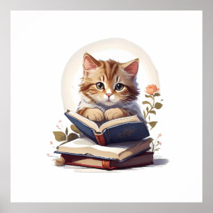 Katze liest ein Buch Poster