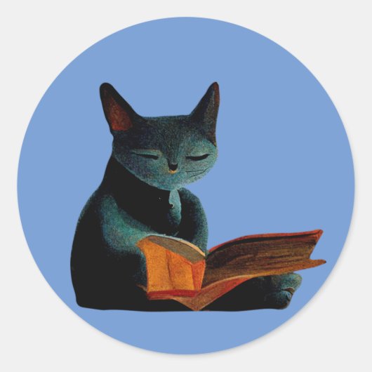 Katze liest ein Buch Runder Aufkleber (Vorderseite)