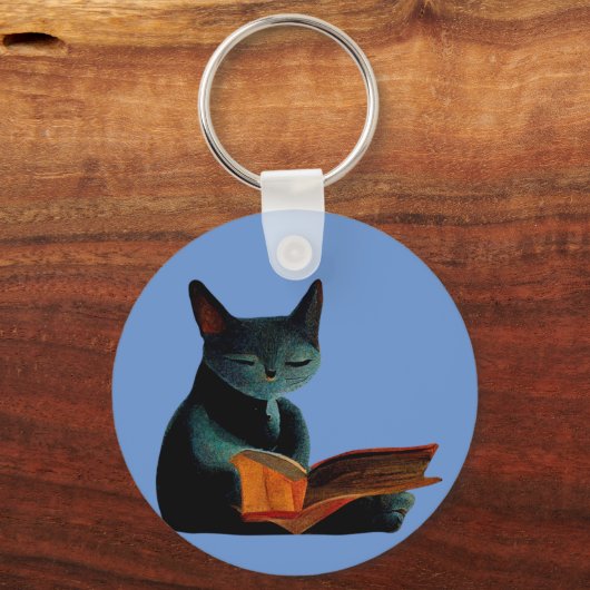 Katze liest ein Buch Schlüsselanhänger (Vorderseite)