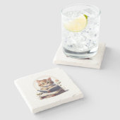 Katze liest ein Buch Steinuntersetzer (Seitenansicht)