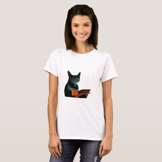 Katze liest ein Buch T-Shirt (Vorne ganz)