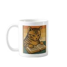 Katze liest ein Buch Tasse