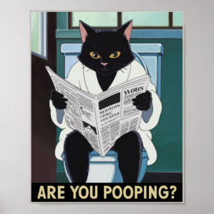 Katze liest Zeitung auf Toilette - Kackst du? Poster