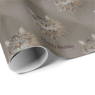 Katze, longcoat Tabby alles Gute zum Geburtstag Geschenkpapier