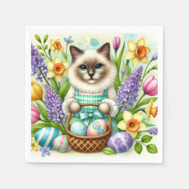 Katze Lover mit Osterkorb und Blume Serviette