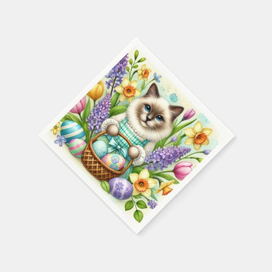Katze Lover mit Osterkorb und Blume Serviette (Ecke)