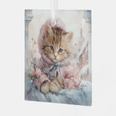 Katze Lover Tabby Katze in rosa und blau gekleidet Ornament Aus Glas (Vorderseite links)