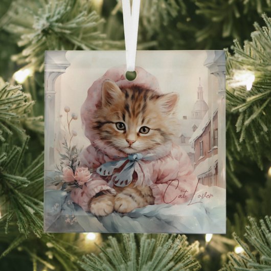 Katze Lover Tabby Katze in rosa und blau gekleidet Ornament Aus Glas (Insitu)