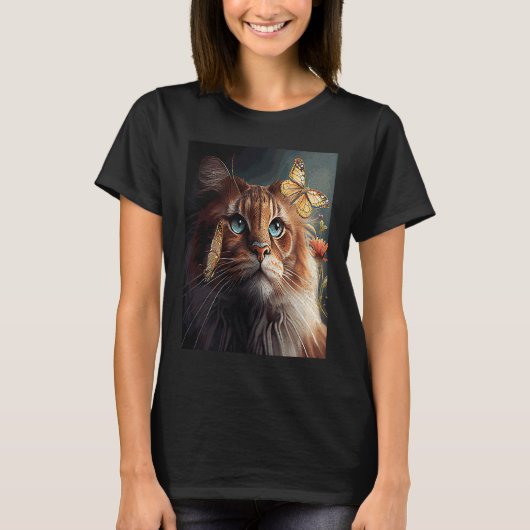Katze Löwe Schmetterling T-Shirt (Vorderseite)