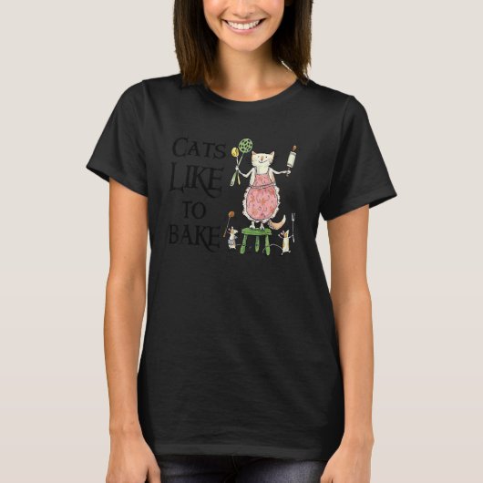 Katze mag backen Kochen Kätzchen Mäuse T-Shirt (Vorderseite)