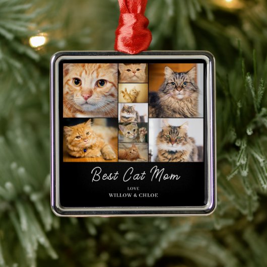 Katze Mama 9 Foto Collage Ornament Aus Metall (Baum)