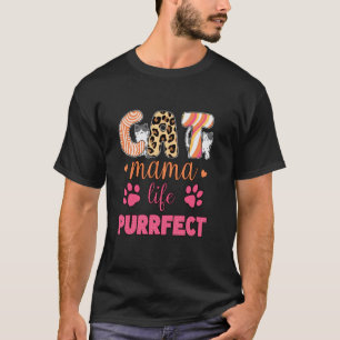 Katze Mama Leben Purrfect Leopard Druck Süße Carto T-Shirt