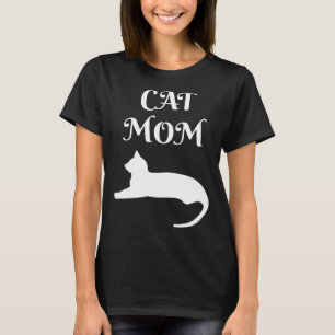 Katze Mama weiß auf schwarz T-Shirt